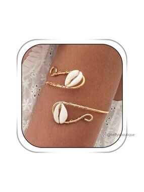 18k Gold Leaf Shell Adjustable Upper Arm Cuff Bracelet Boho Beach Wedding